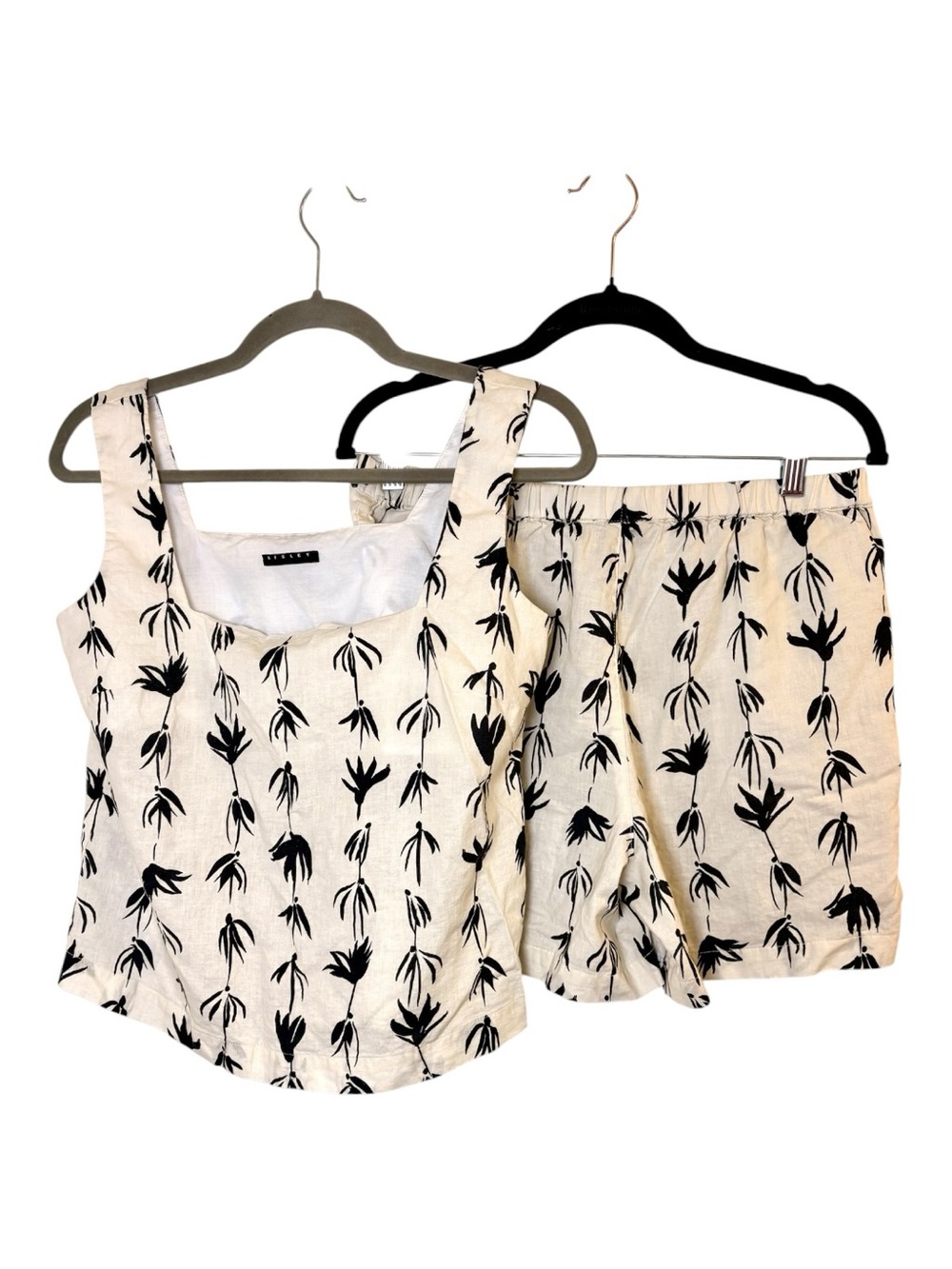 Sisley Cream Black Linen Cotton Shirt Shorts Set Coastal Vacation Small